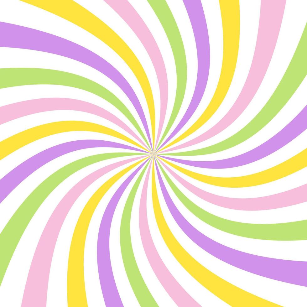 Colorful, Starburst candy colors swirl. Sun rays background. Radial swirl abstract colorful lines vector