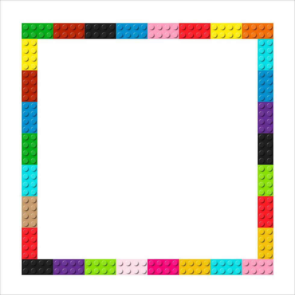 Color frame composed of coloured plastic toy blocks. Colorful brick banner. Abstract background vector