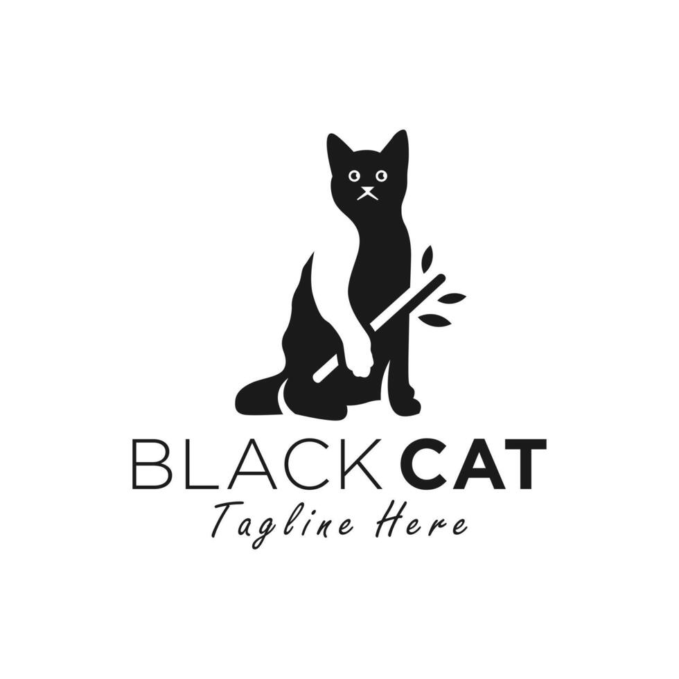 black cat illustration logo vector