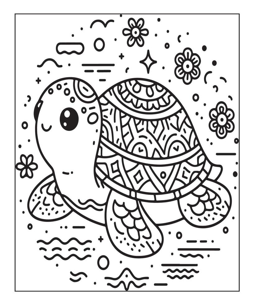 sencillo Tortuga colorante página para niños vector