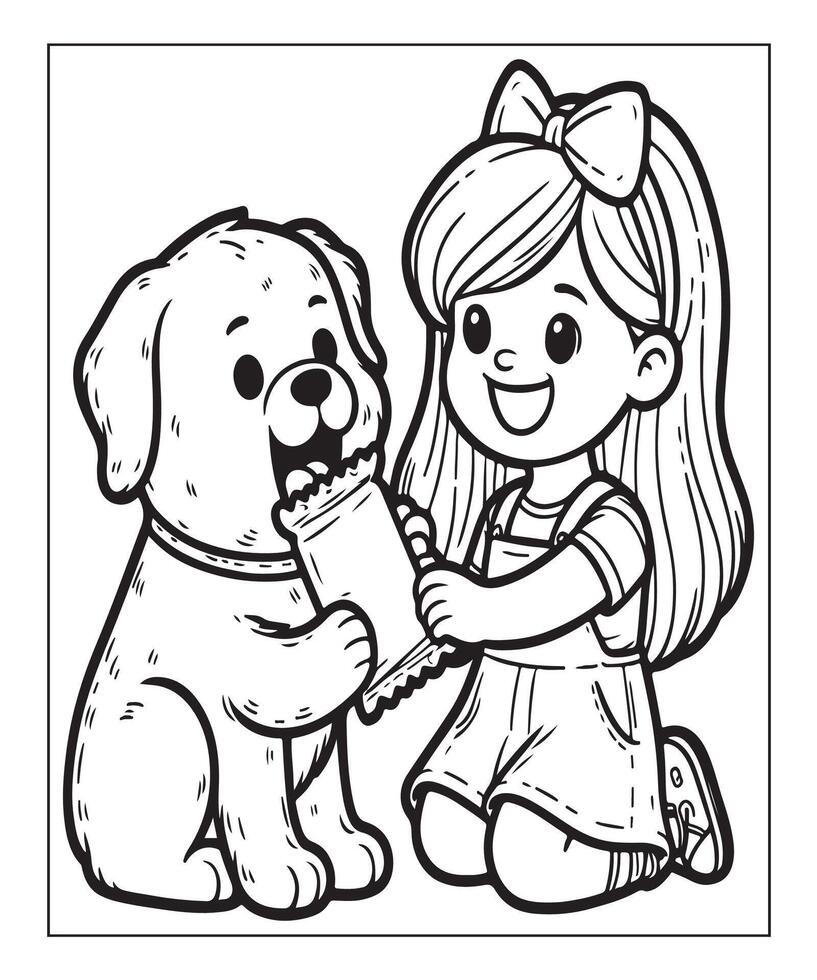 Dog Coloring Page For Girls vector