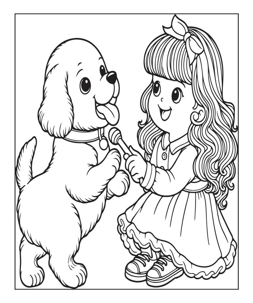 Dog Coloring Page For Girls vector