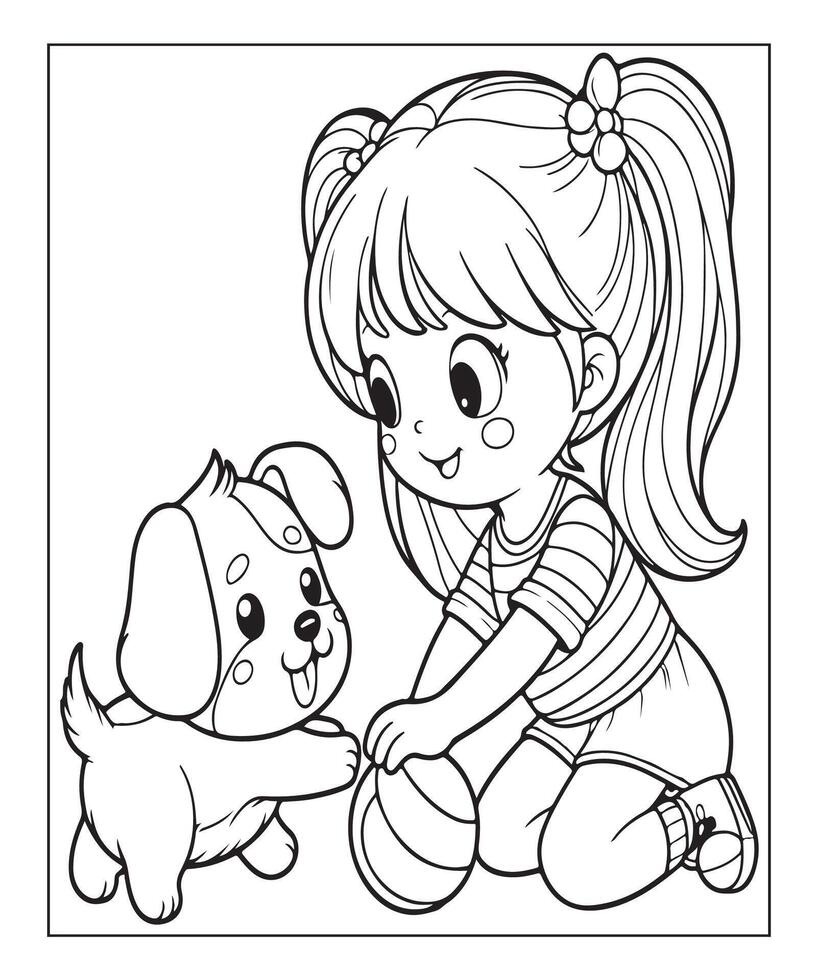 Dog Coloring Page For Girls vector
