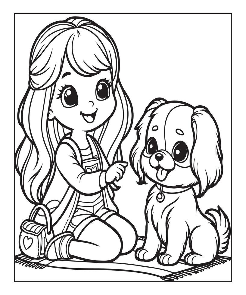 Dog Coloring Page For Girls vector