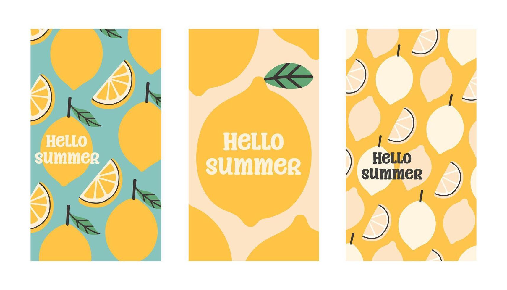 Summer poster lemon set in flat style. Art for poster, postcard, wall art, banner background vector