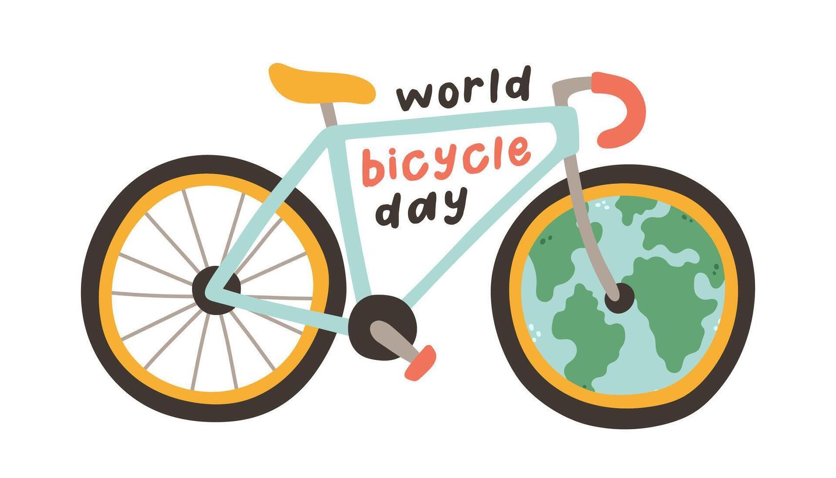 World Bicycle Day 3 June with bike and planet Earth. Can be used for poster, banner, background and wallpaper. vector