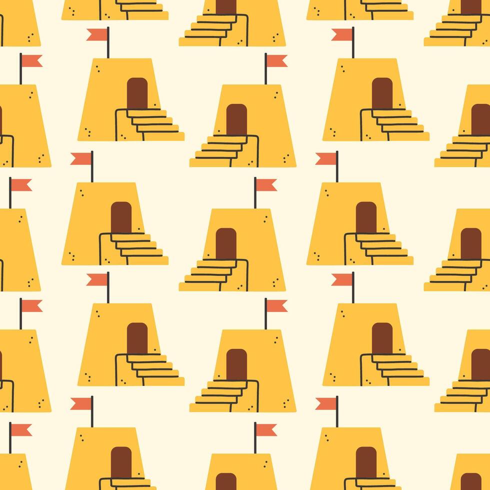 Summer sand castle pattern. Flat seamless pattern. Simple sand castle. Cartoon design. Flat illustration isolated. vector