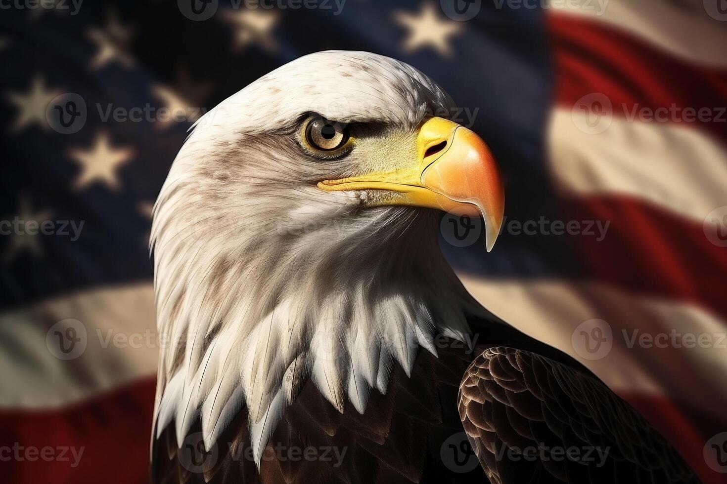 americano águila con Estados Unidos bandera patriótico antecedentes. libertad, patriotismo. . foto
