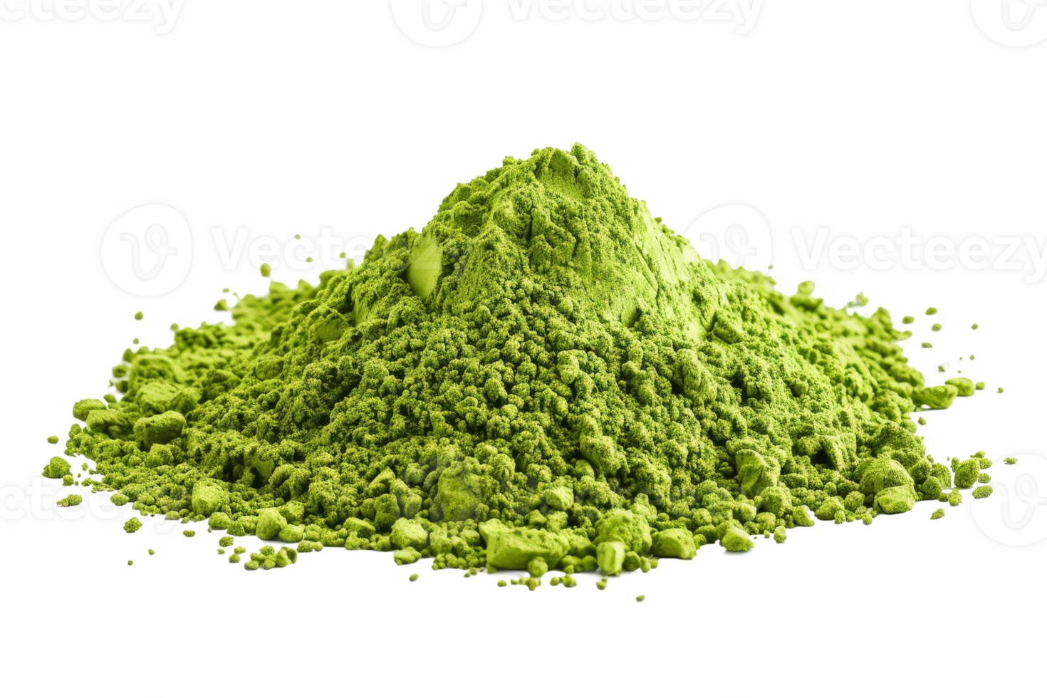 Verdant hill of pure matcha tea powder isolated on transparent background png