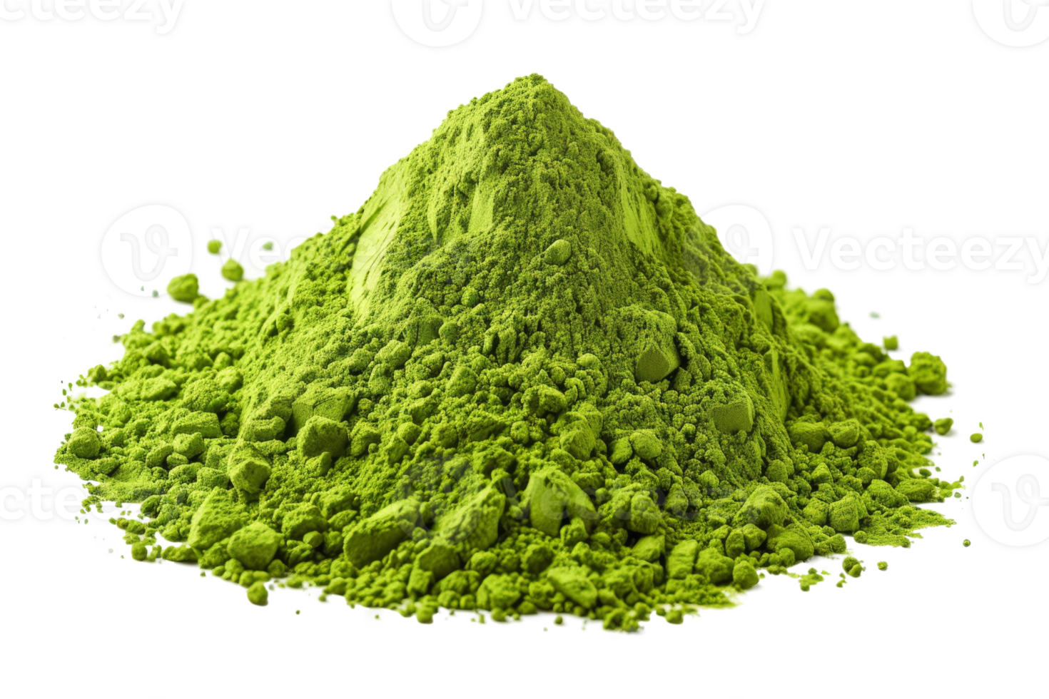 Verdant hill of pure matcha tea powder isolated on transparent background png