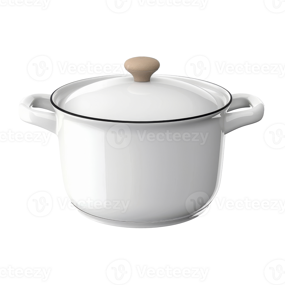 Elegant white ceramic cooking pot with lid isolated in a bright studio setting png