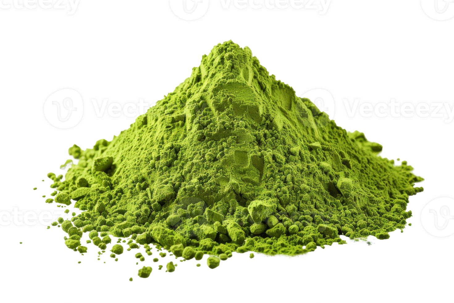 Verdant hill of pure matcha tea powder isolated on transparent background png