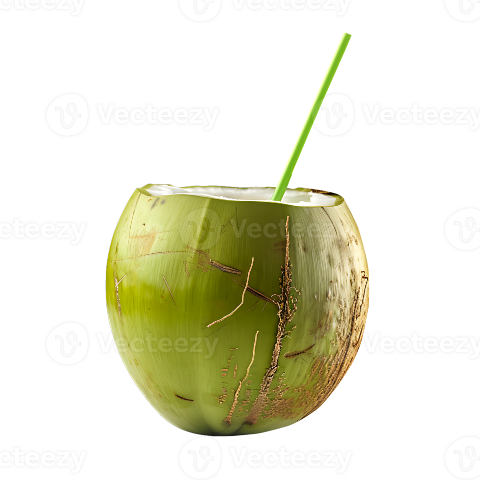 Summer Beach Holiday Green Coconut with Straw on transparent background png