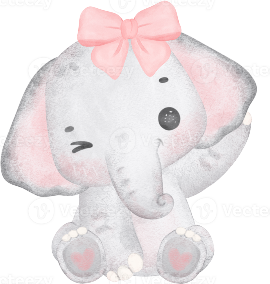 civetta bambino elefante con rosa arco acquerello adorabile asilo arte png