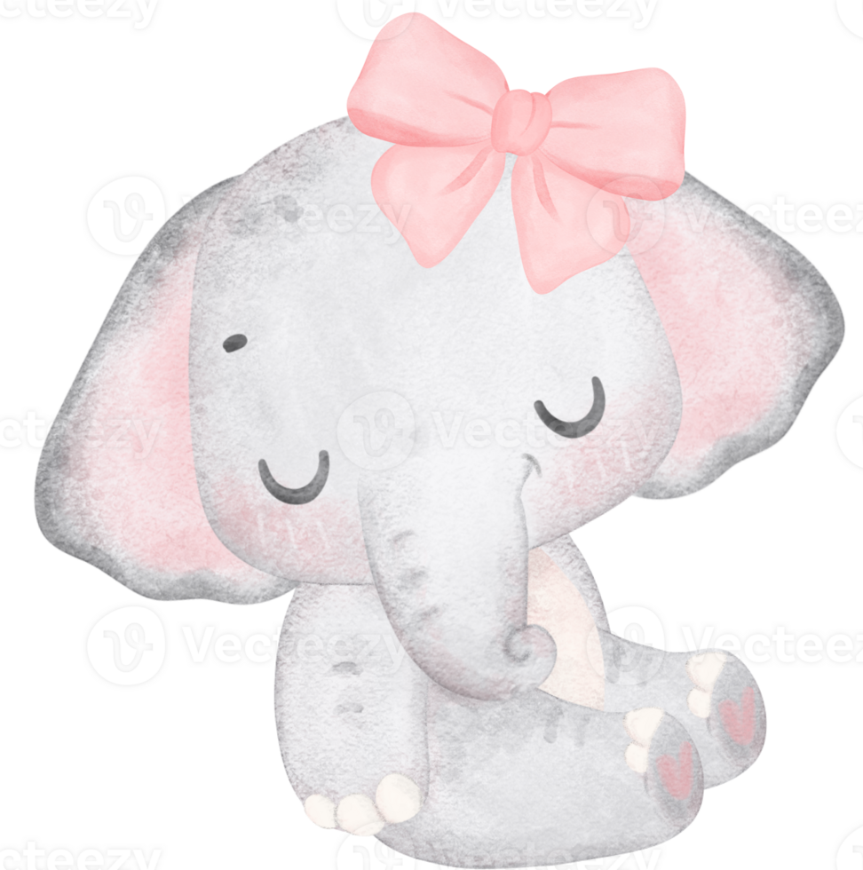 civetta bambino elefante con rosa arco acquerello adorabile asilo arte png