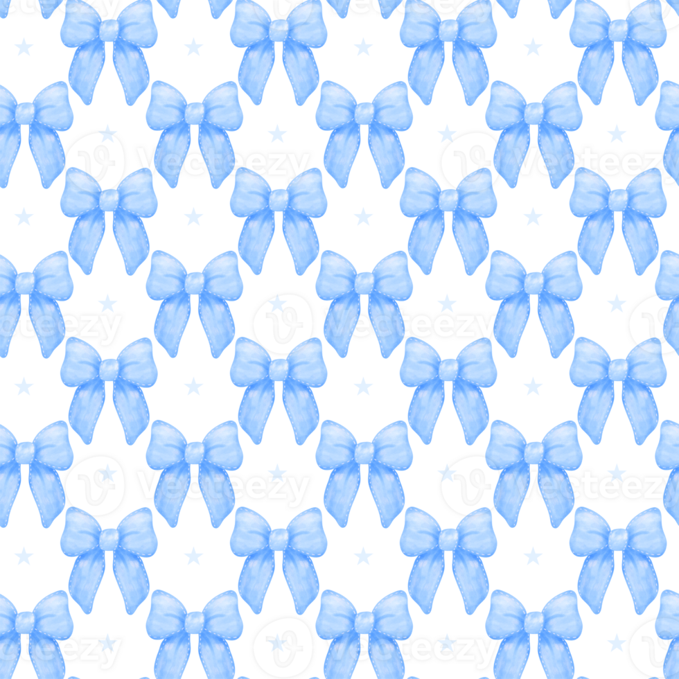 Coquette seamless pattern Blue ribbon bow watercolor preppy repeat background png