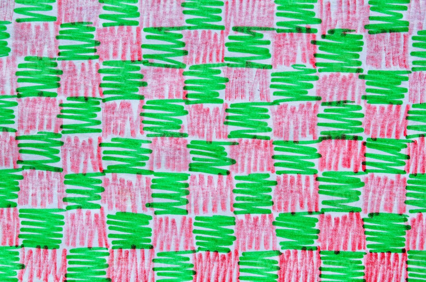 Felt pen doodle scribbles with colored red and green square. Abstract texture drawn with felt-tip pen. colorful felt tip ink markers handwritten drawn lines. Sketch concept. Seamless pattern photo