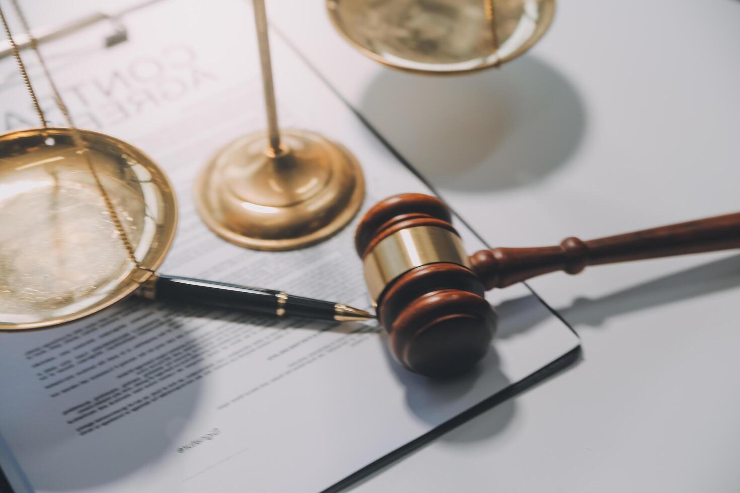 Lawyer, legal advisor, businessman brainstorming information on agreement details Business contracts in legal processing books for accuracy in contract documents. joint financial investment. photo