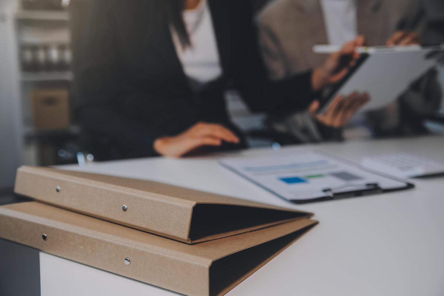 Team of business people working together in the meeting room office, teamwork background charts and graphs banner, double exposure successful teamwork,business planning concept. photo