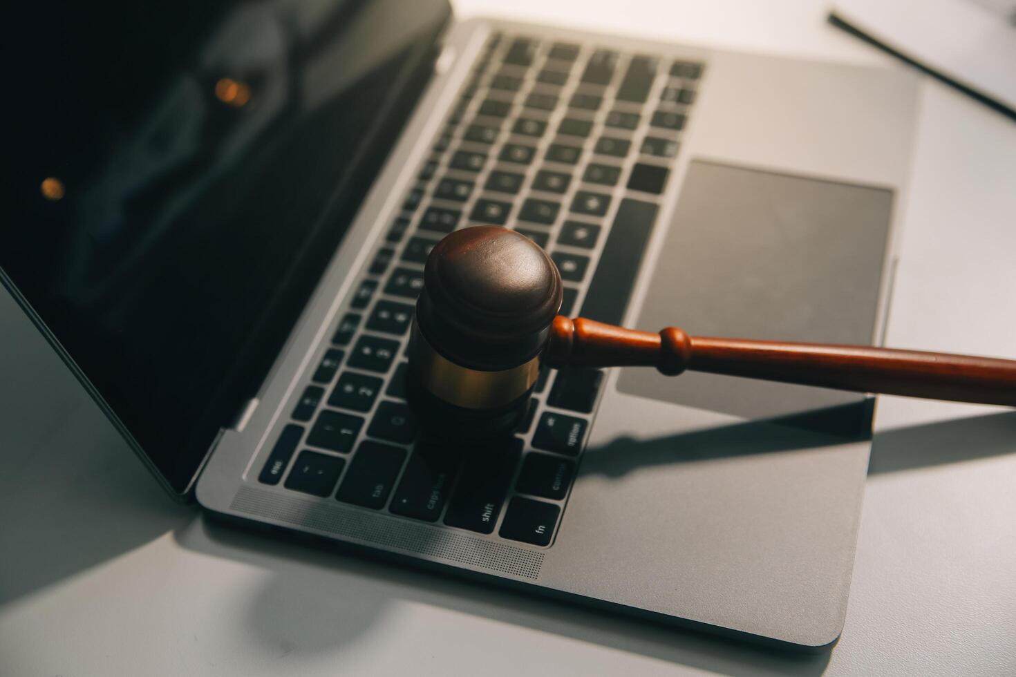 Lawyer, legal advisor, businessman brainstorming information on agreement details Business contracts in legal processing books for accuracy in contract documents. joint financial investment. photo