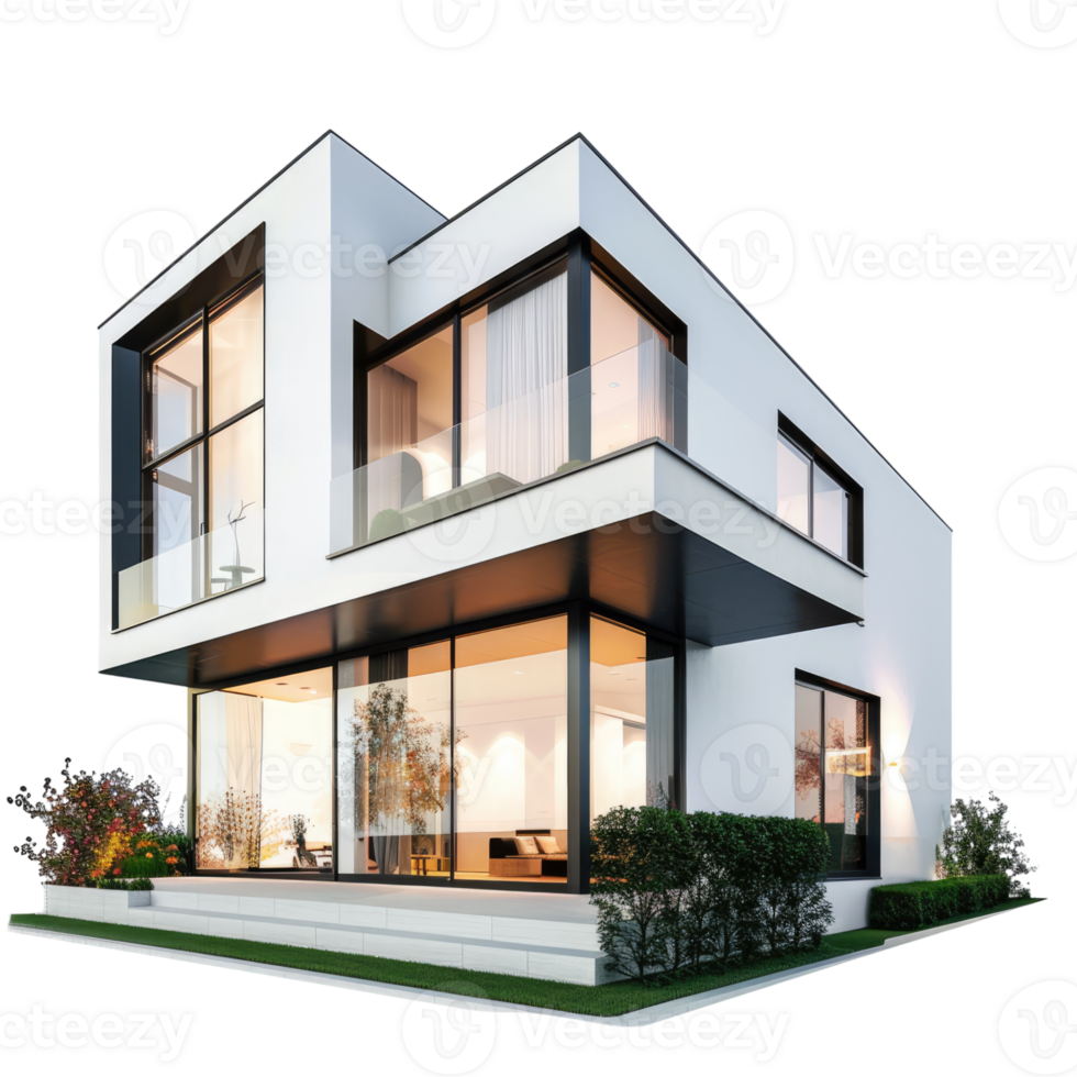 A luxury house with modular design isolated on transparent background png