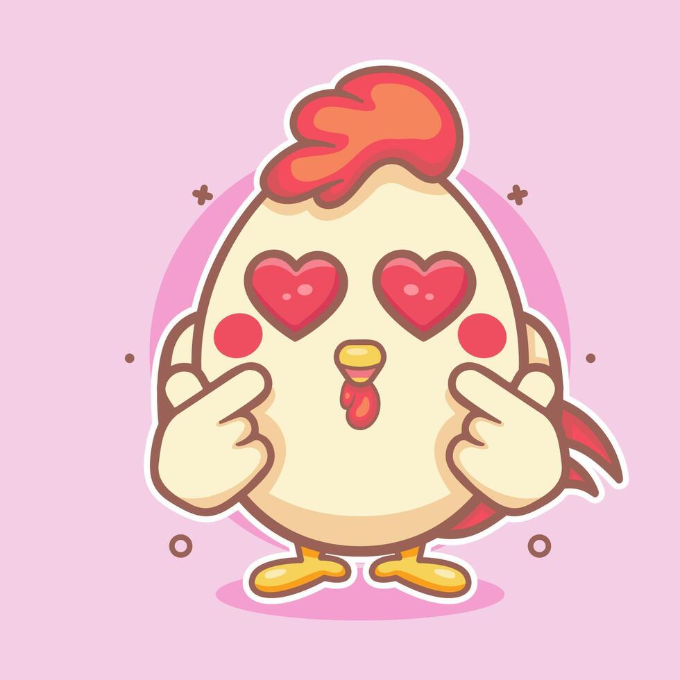 kawaii chicken animal character mascot with love sign hand gesture isolated cartoon vector