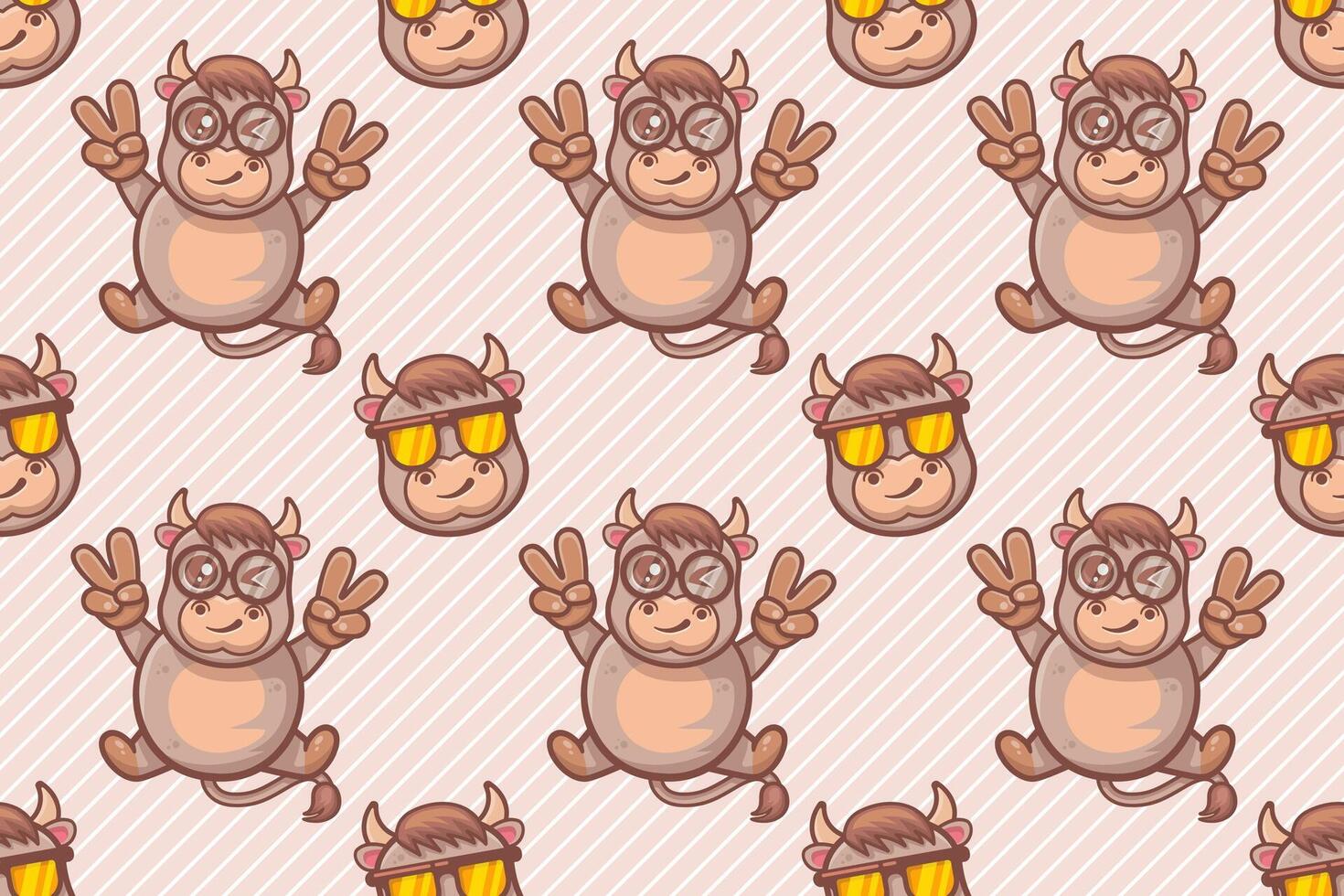 kawaii bull animal character seamless pattern illustration vector