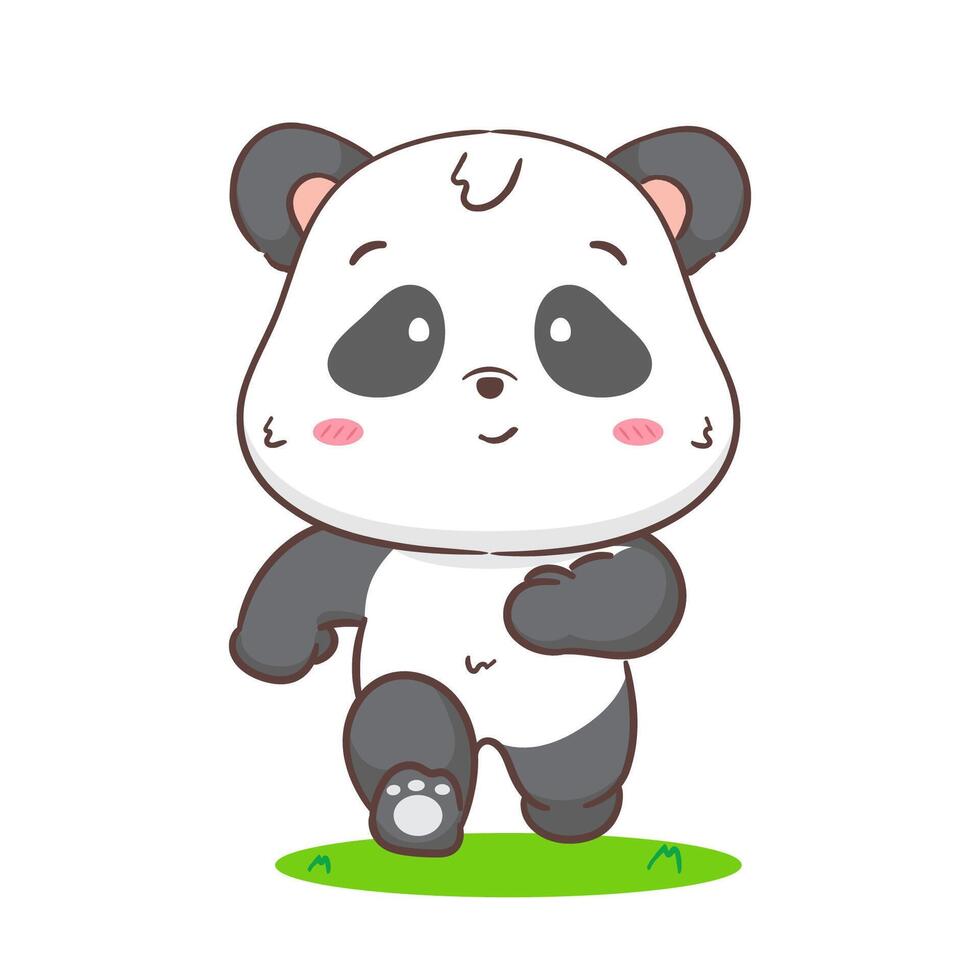 Cute panda running cartoon character. Adorable kawaii animals concept design. Hand drawn style illustration. Isolated white background. vector