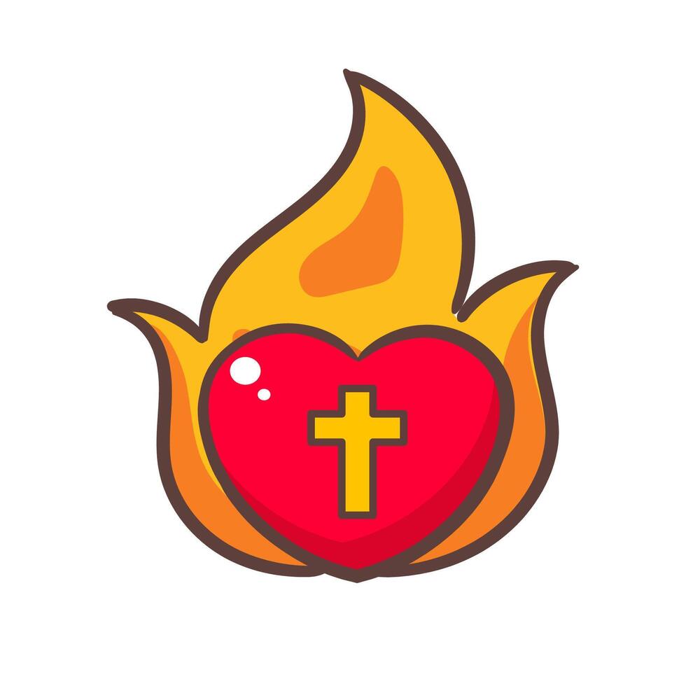 Sacred Heart of Jesus Christ. Christian religion concept design. Hand drawn clip art sticker Isolated white background. Art illustration vector