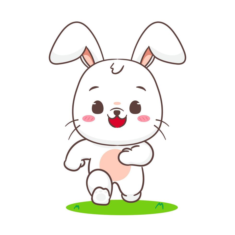 linda Conejo corriendo dibujos animados personaje. adorable kawaii animales concepto diseño. mano dibujado estilo ilustración. aislado blanco antecedentes. vector