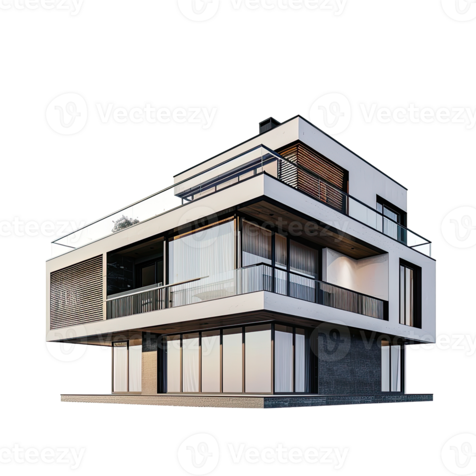 A luxury house with modular design isolated on transparent background png