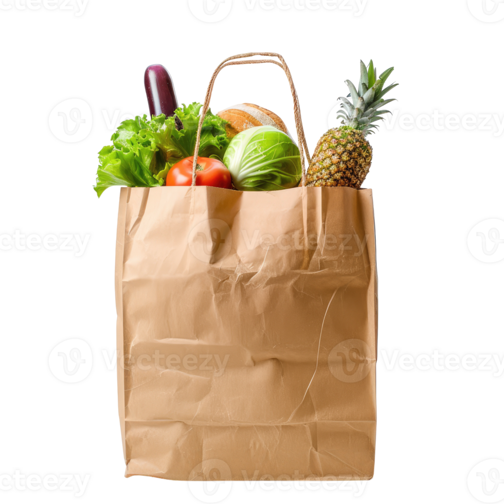 vegetables in a brown paper bag isolated on transparent background png