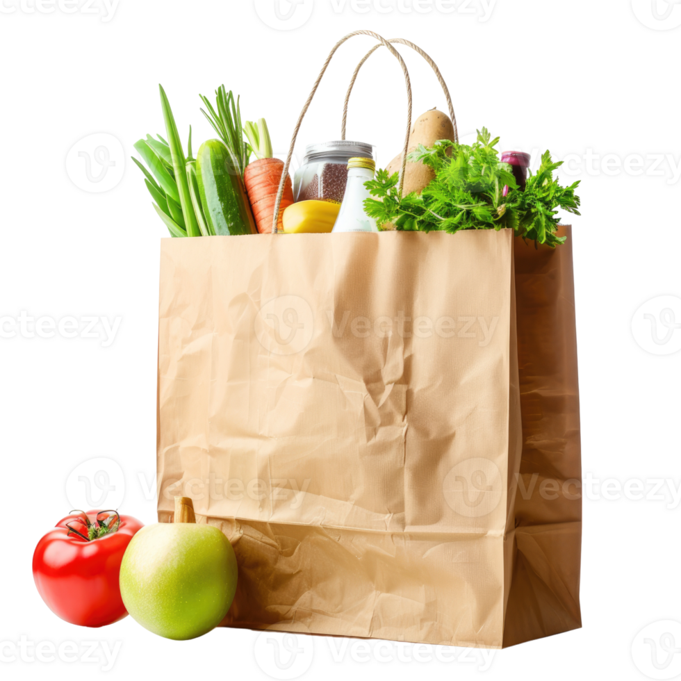 vegetables in a brown paper bag isolated on transparent background png