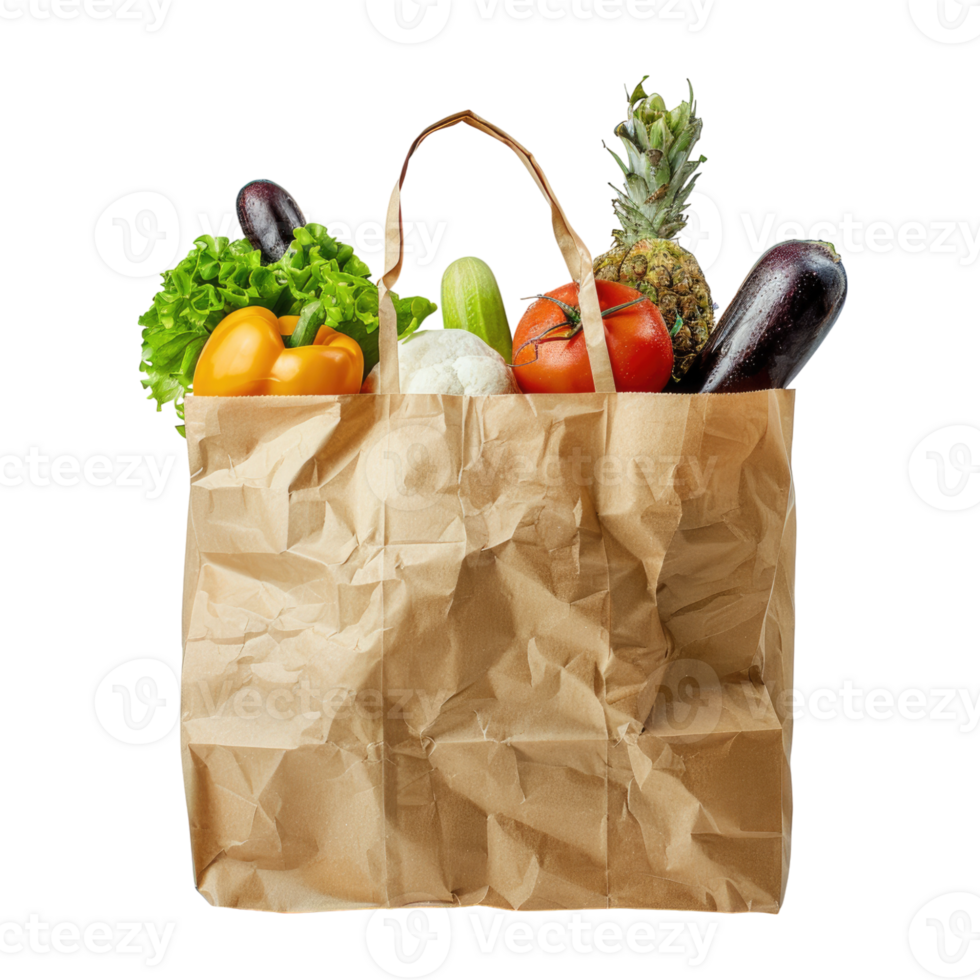 vegetables in a brown paper bag isolated on transparent background png