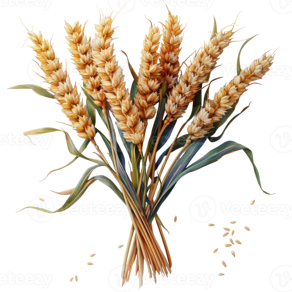 One beautiful bunch of ripe wheat with many grain without background, no background . png