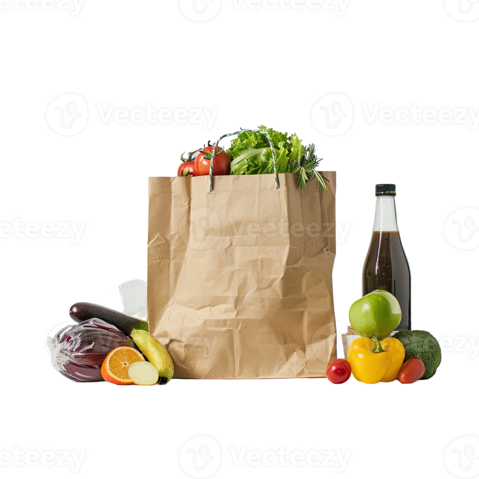 vegetables in a brown paper bag isolated on transparent background png