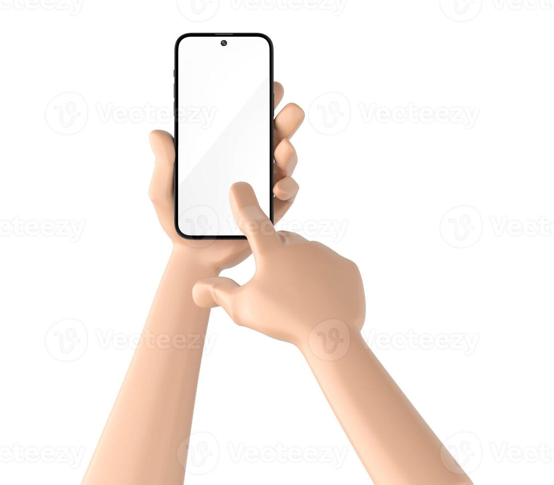 Cartoon Hand with Phone on white background photo