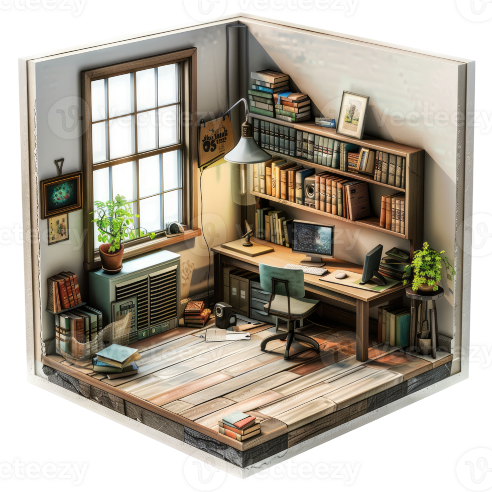 3d rendering little home office realistic without background png