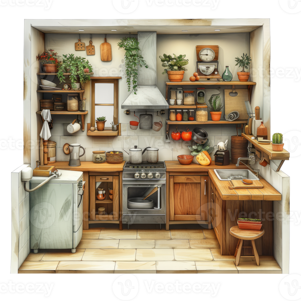 3d rendering home kitchen without transparent png