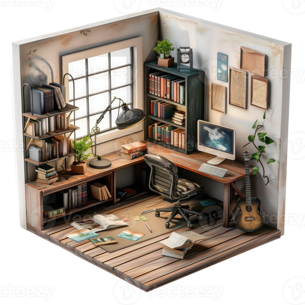 3d rendering little home office realistic without background png