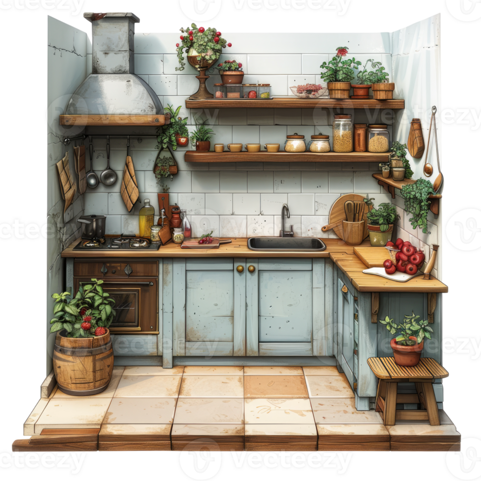 3d rendering home kitchen without transparent png