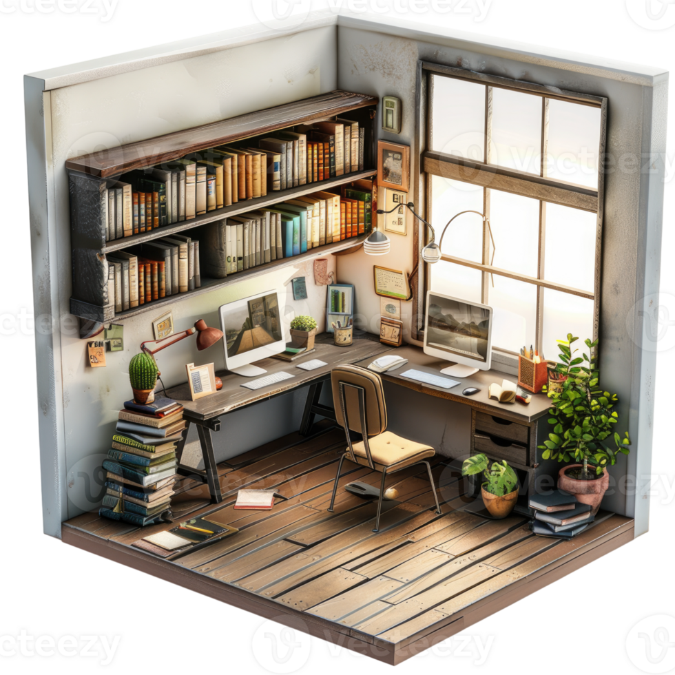 3d rendering little home office realistic without background png