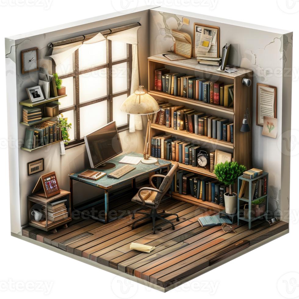3d rendering little home office realistic without background png