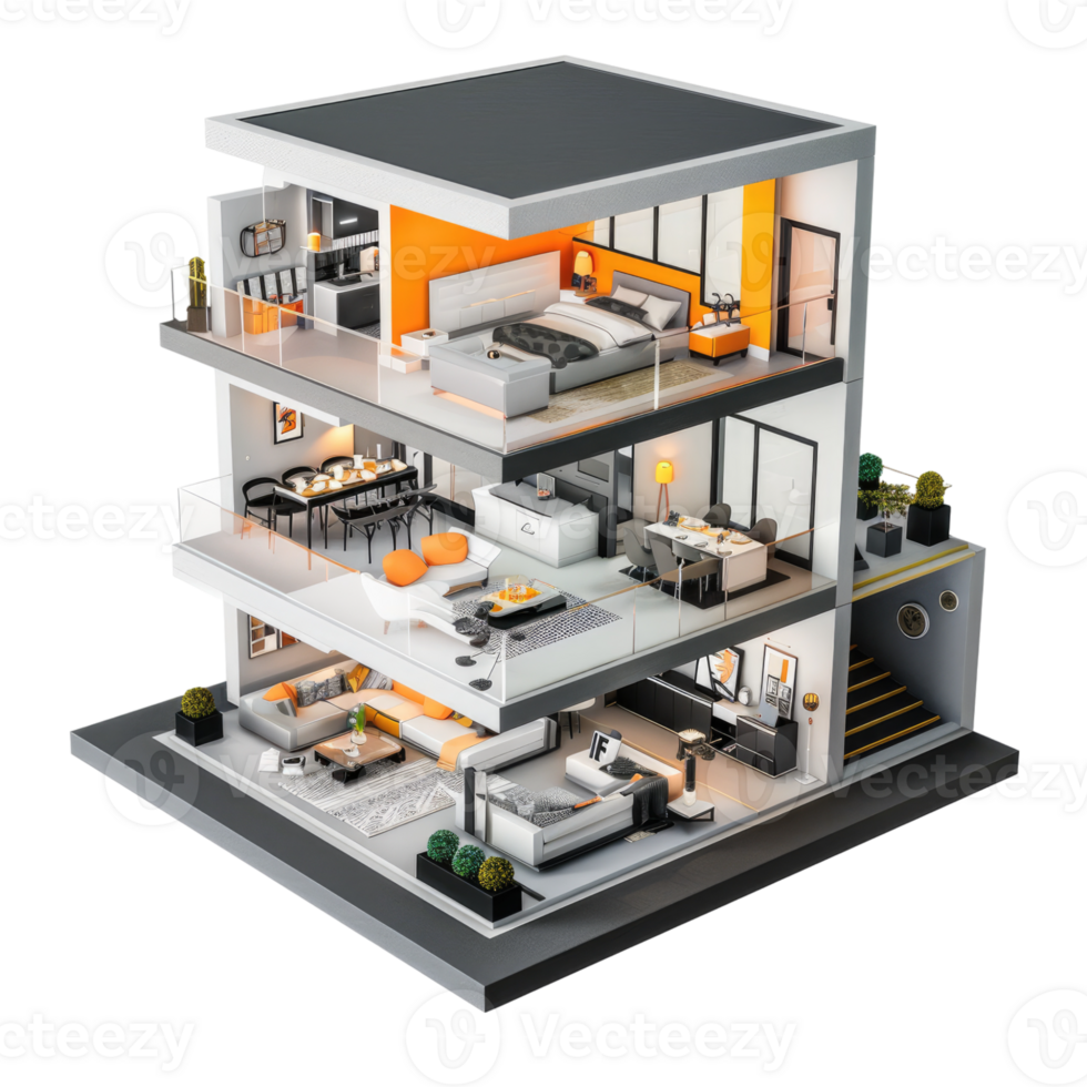 3D render of a three story house project png