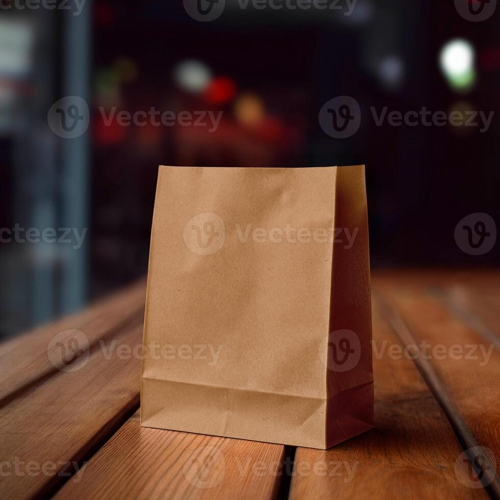 Kraft Paper Bag in Restaurant Background photo