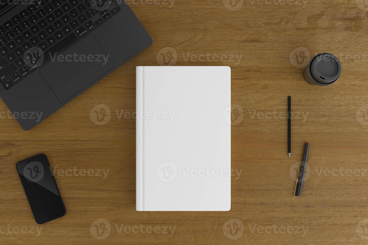Book Cover and Phone on Wooden Table photo