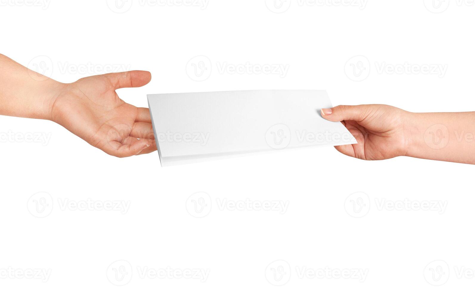 Brochure in-Hand-Mockup on white background photo