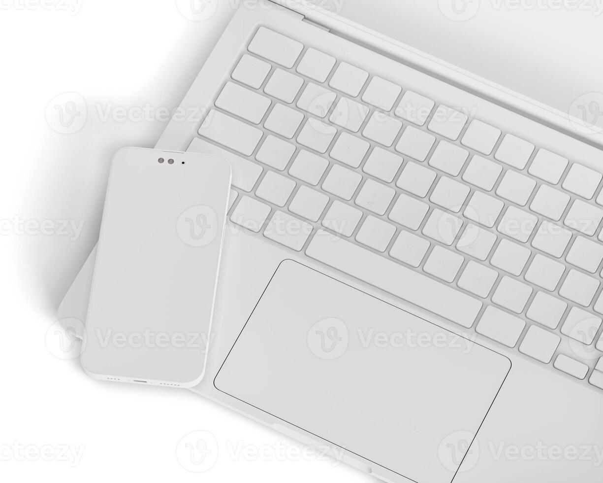 Laptop and Phone on white background photo