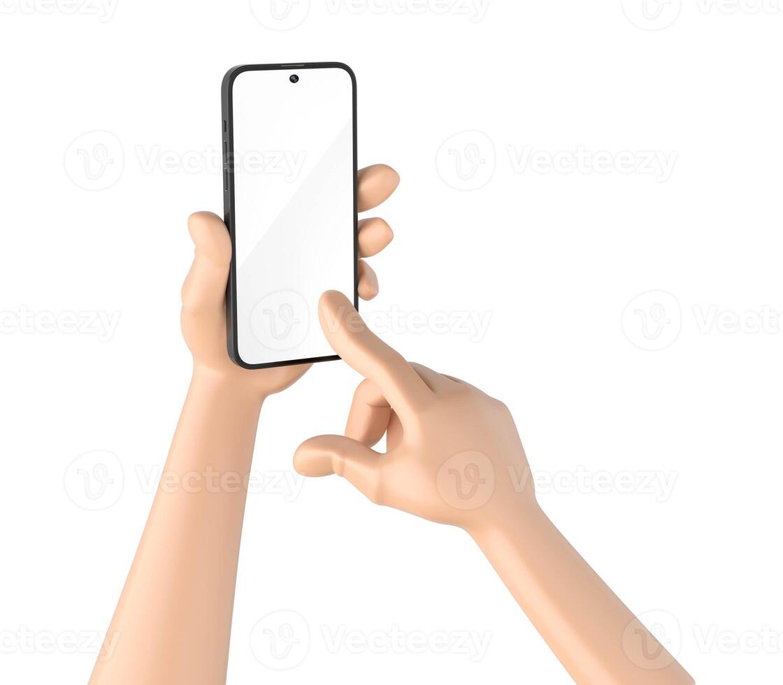 Cartoon Hand with Phone on white background photo
