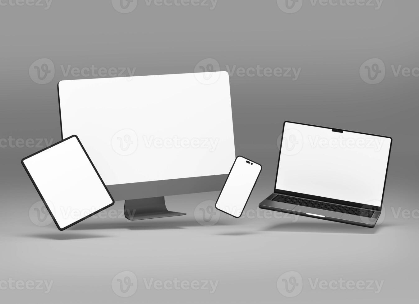 Floating Devices with gray background photo